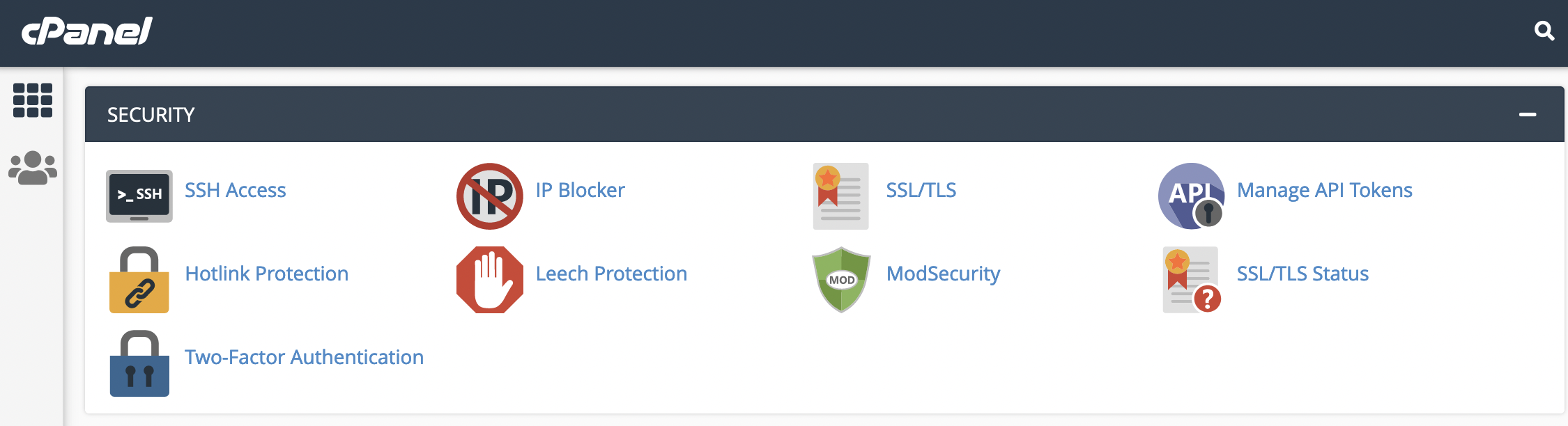 Where to find the SSL/TLS icon in cPanel