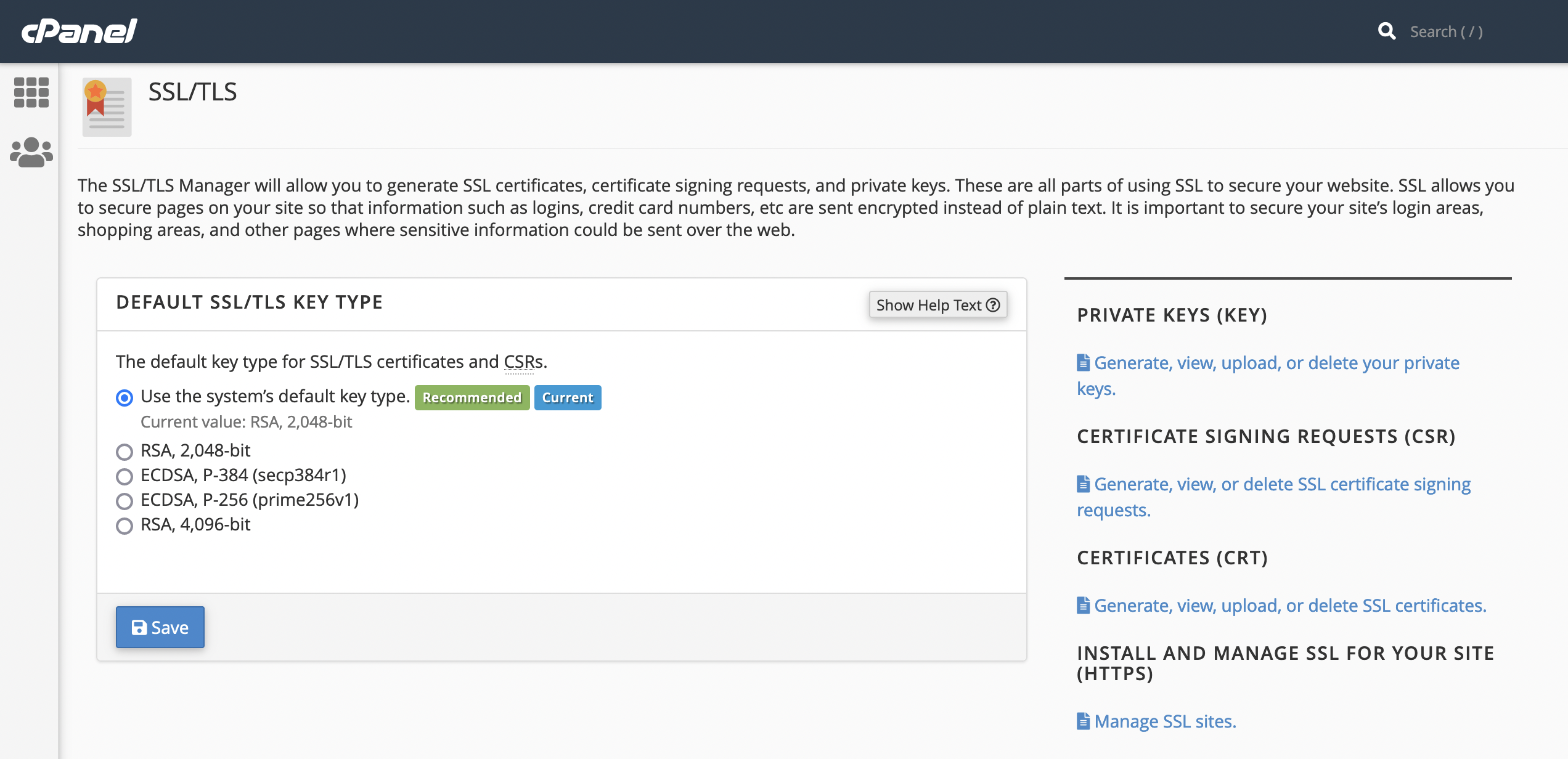 Where to find the Manage SSL sites link in cPanel